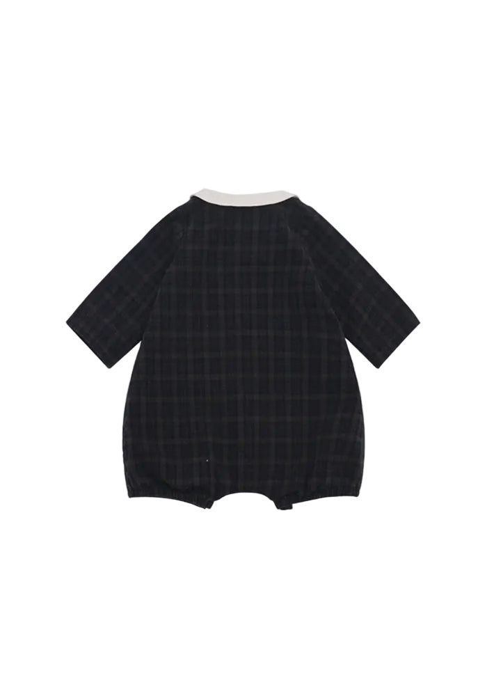 one piece plaid peter pan romper - vintage black