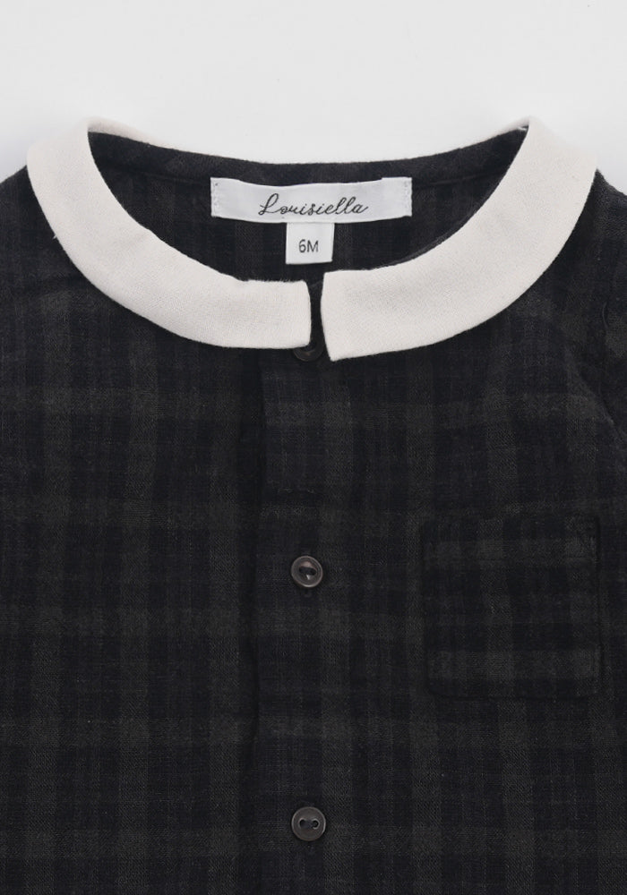 one piece plaid peter pan romper - vintage black