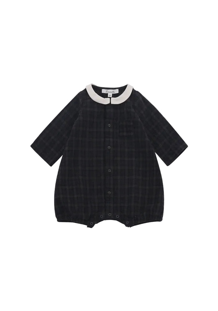 one piece plaid peter pan romper - vintage black