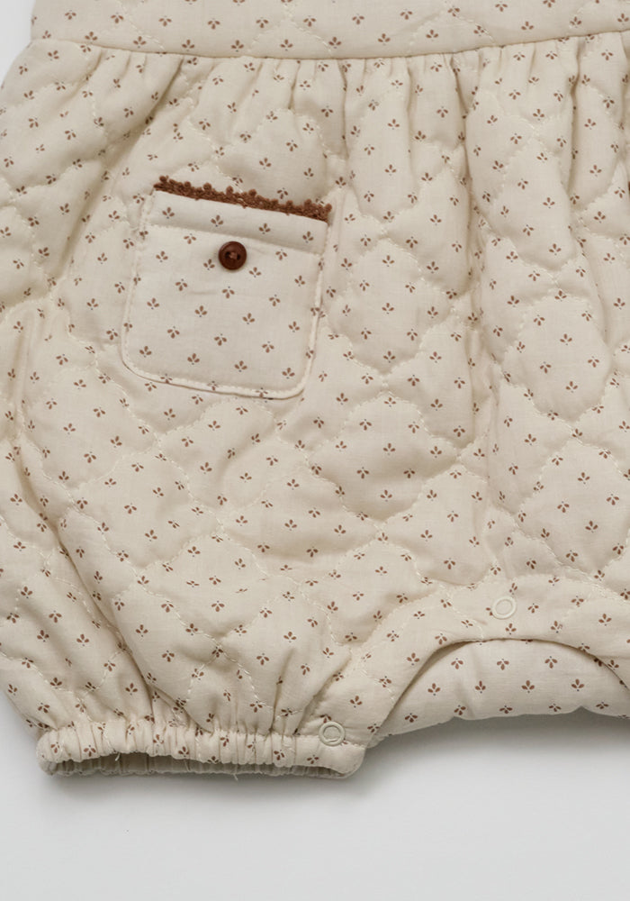 one piece quilted print bubble romper - vintage brick