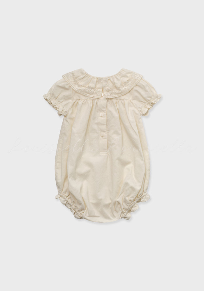one piece lace collar frill trim romper - cream