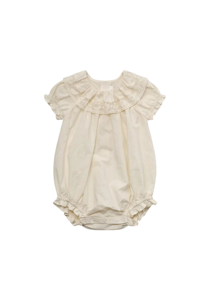one piece lace collar frill trim romper - cream