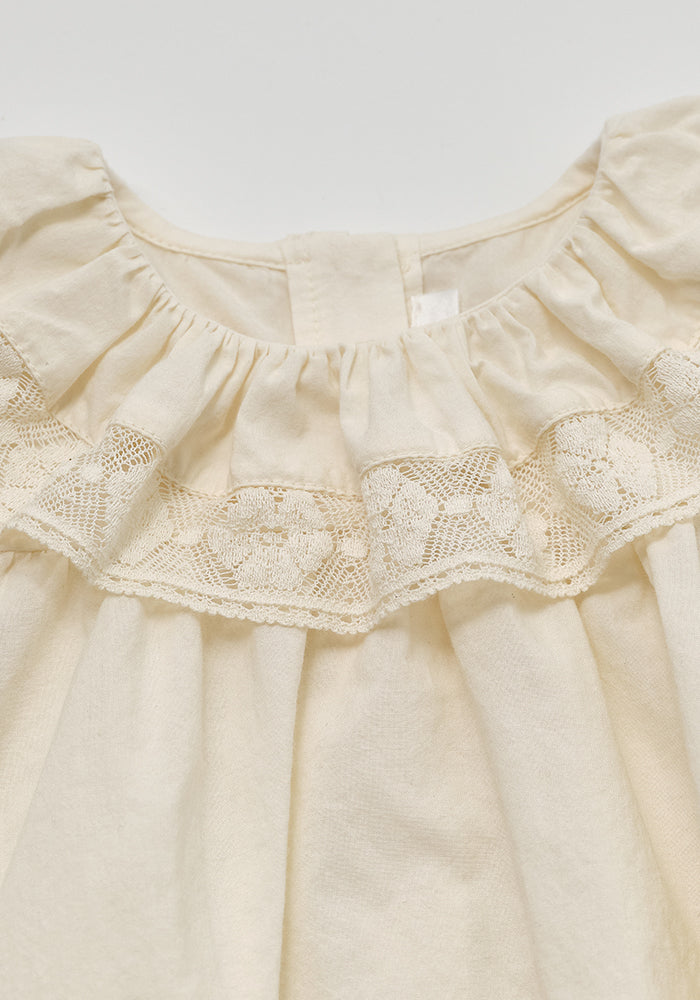 one piece lace collar frill trim romper - cream