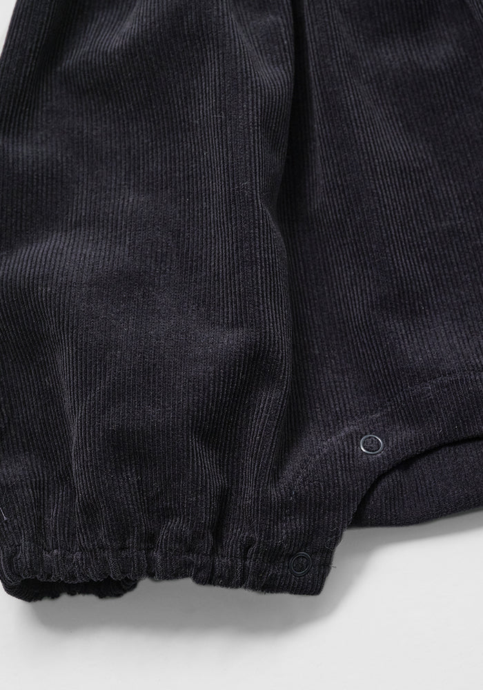 one piece corduroy lace trim bib romper with floral blouse - vintage navy