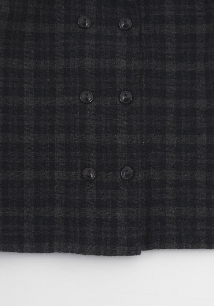 shirt l/s plaid double breasted peter pan - vintage black