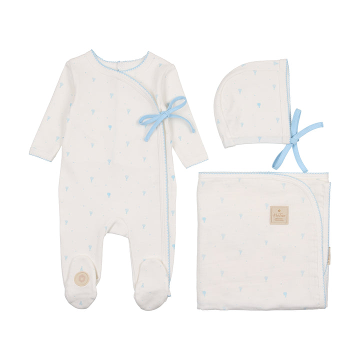 set footie balloon wrap with bonnet and blanket - ivory