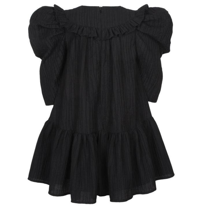 dress crepe flare empire bib - black texture-1087