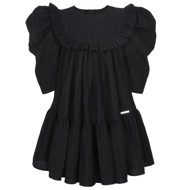 dress crepe flare empire bib - black texture-1087