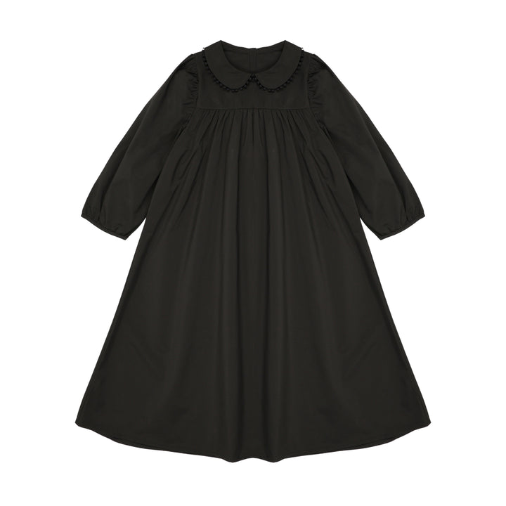 dress taffeta empire waisted rhinestone button back with collar - black