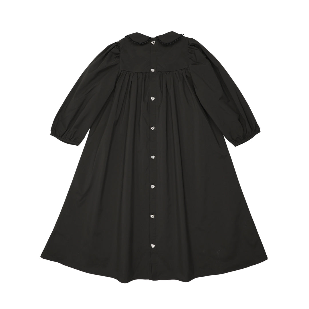 dress taffeta empire waisted rhinestone button back with collar - black