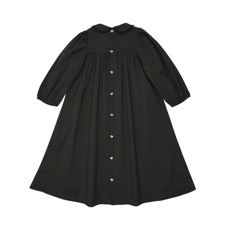 dress taffeta empire waisted rhinestone button back with collar - black