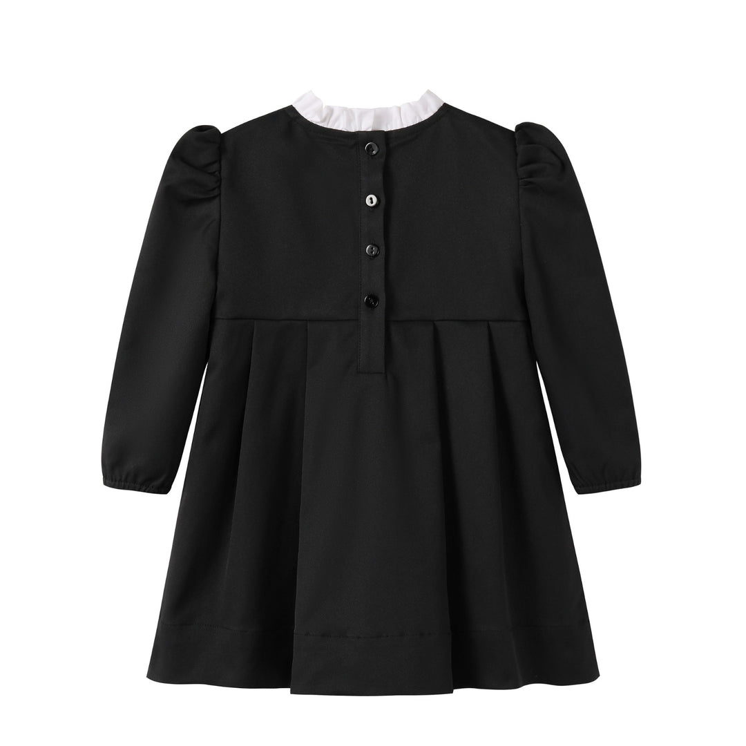 dress taffeta double breasted with frill collar - black