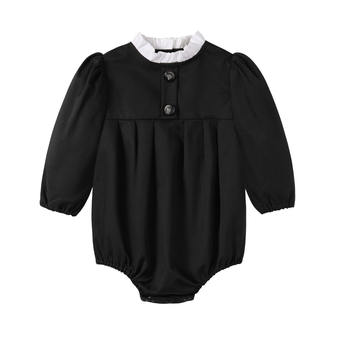 one piece taffeta double breasted romper - black