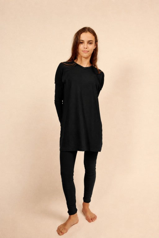pajamas teen v neck top and pants - black