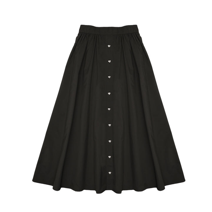 skirt taffeta rhinestone button down - black