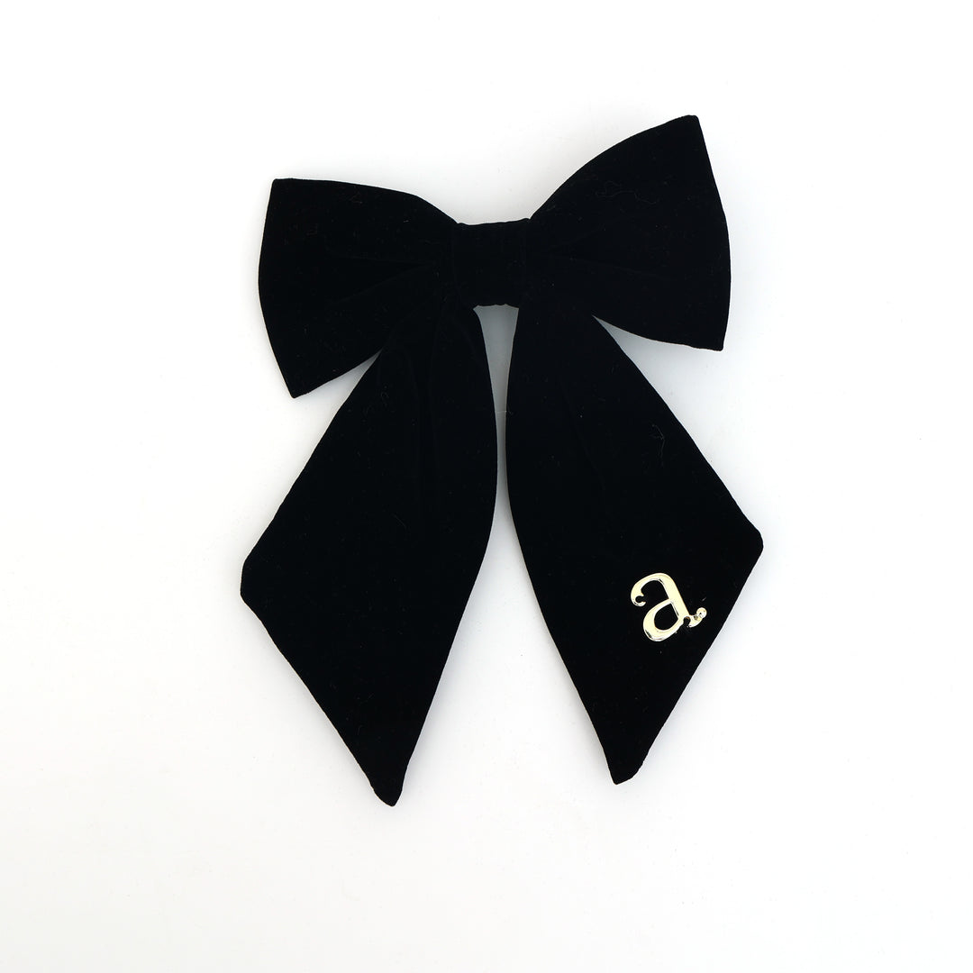clip velvet bow - black