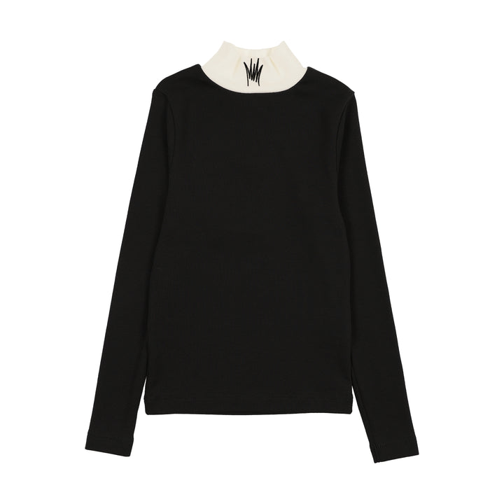 top l/s rib icon flock mockneck - black