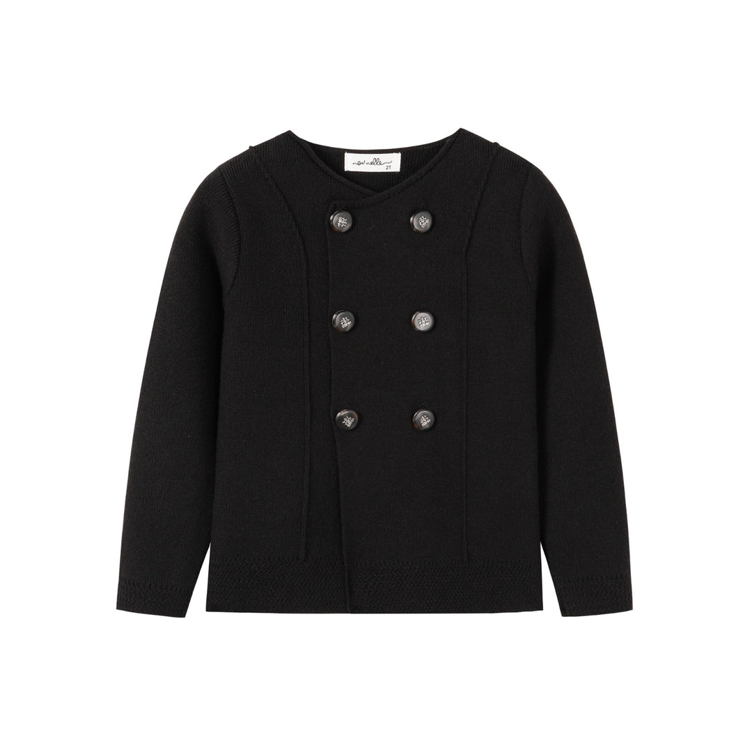 top l/s double breasted knit sweater - black