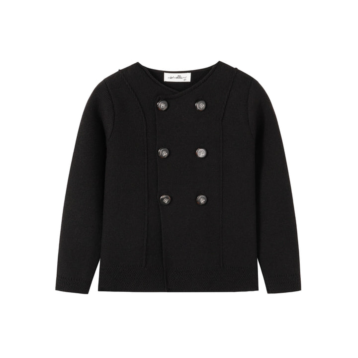 top l/s double breasted knit sweater - black