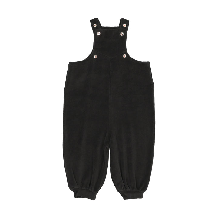 one piece velour overalls and mockneck onesie - black