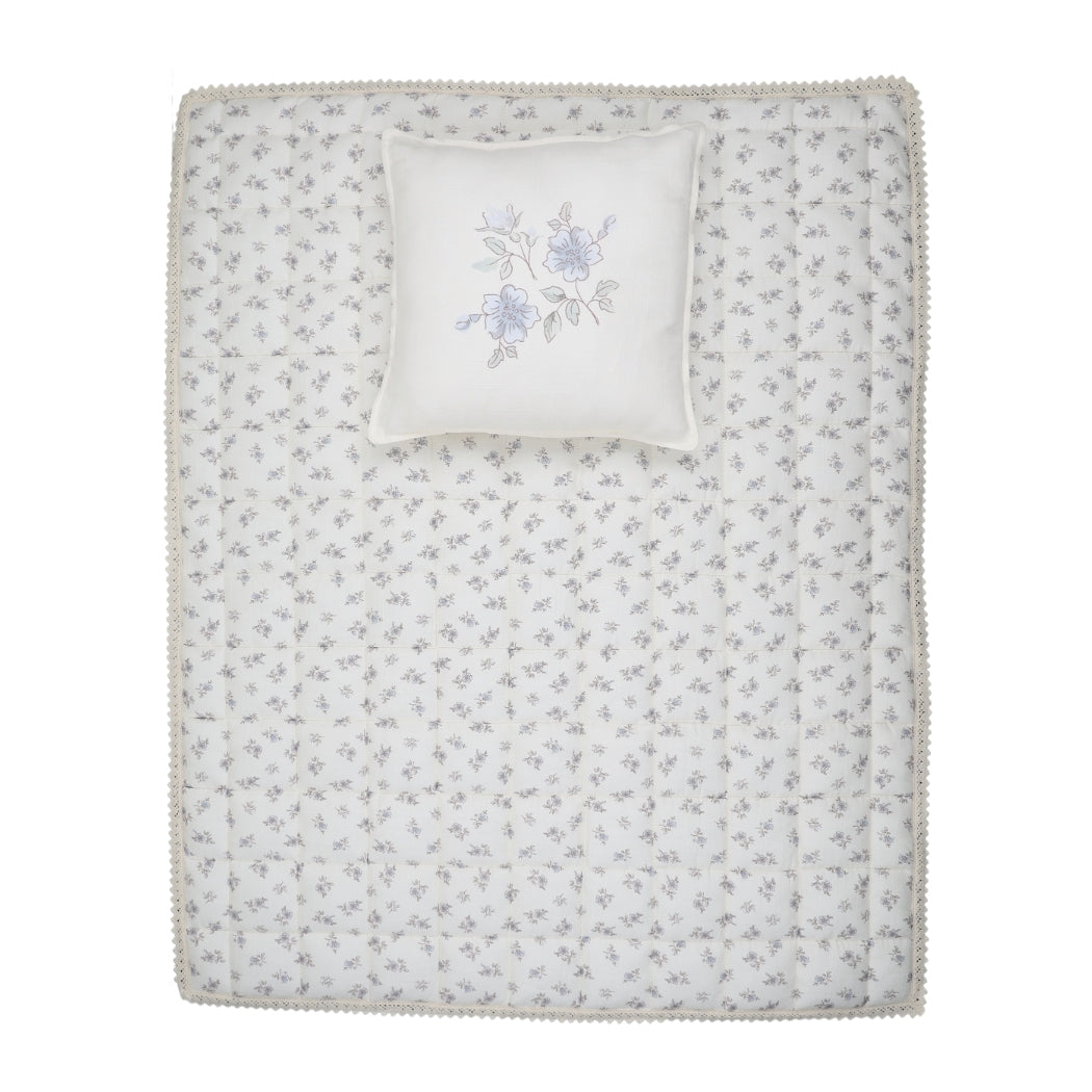 blanket quilted blossom with pillow - powder