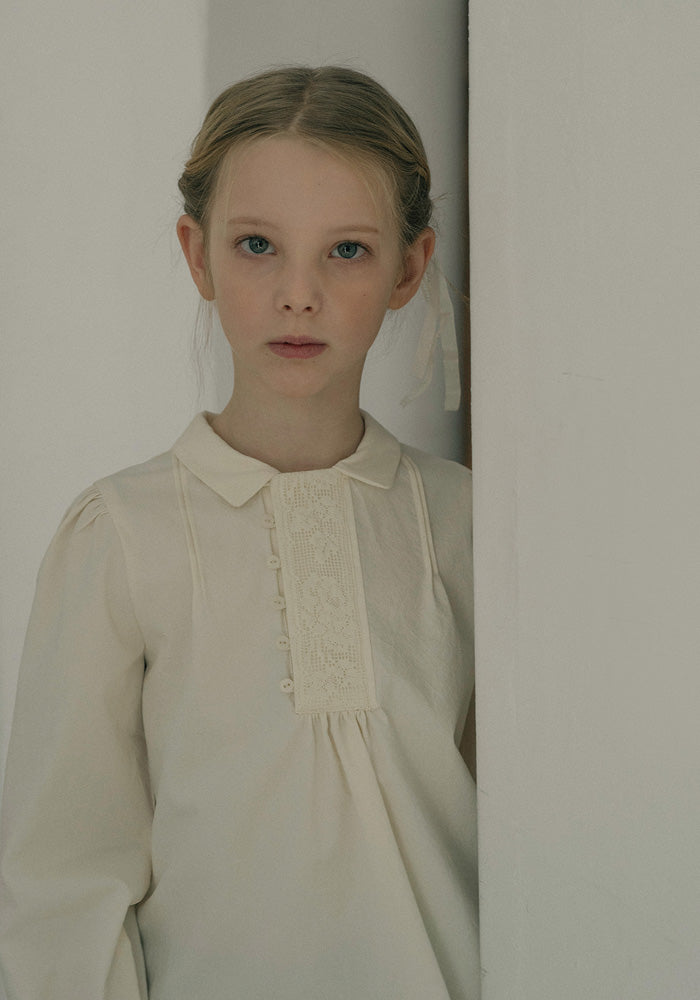 shirt l/s lace detail blouse - cream