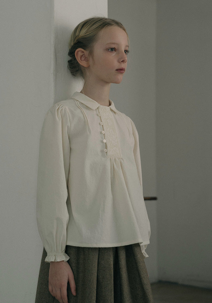 shirt l/s lace detail blouse - cream