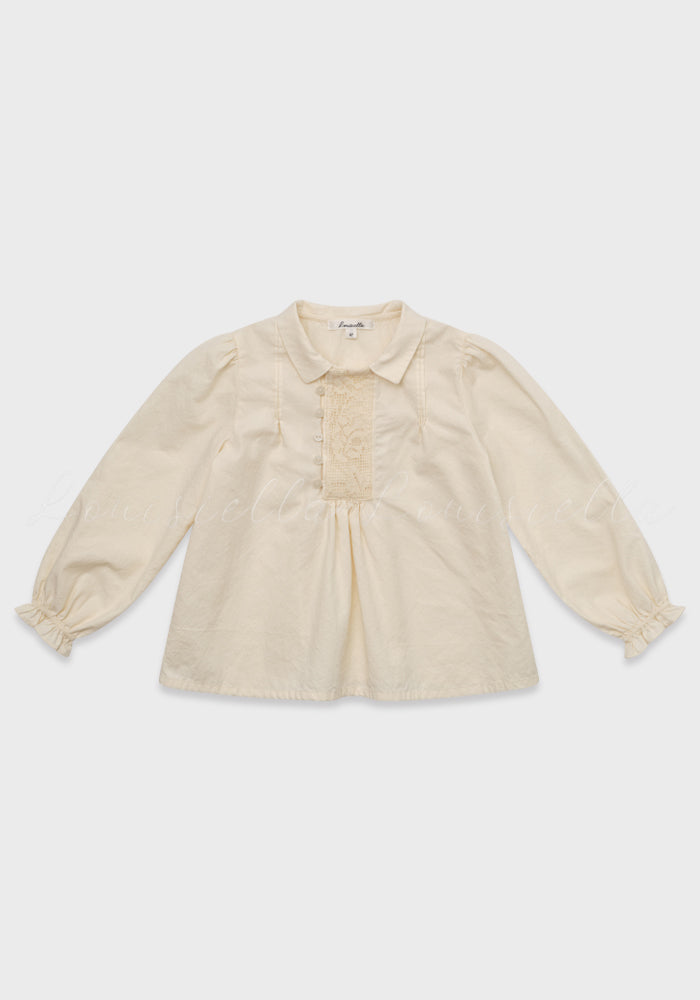 shirt l/s lace detail blouse - cream