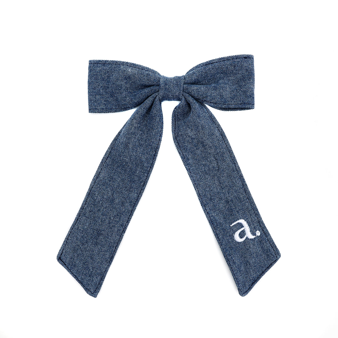 clip denim bow large - blue denim