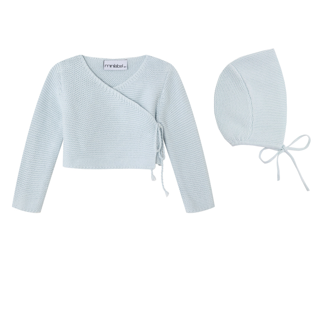 footie metallic collared emberoidery with knit wrap and bonnet - blue