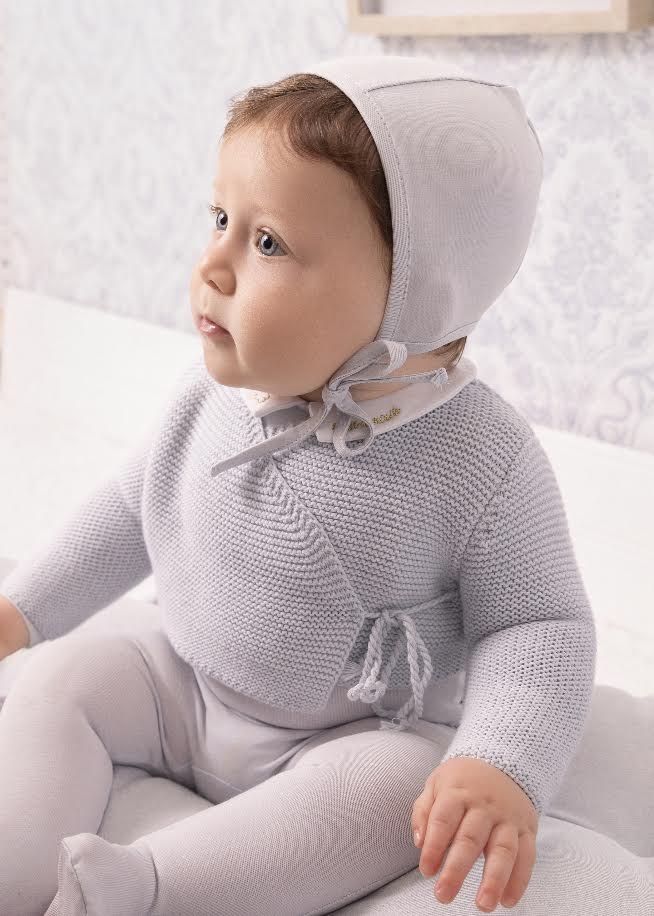footie metallic collared emberoidery with knit wrap and bonnet - blue