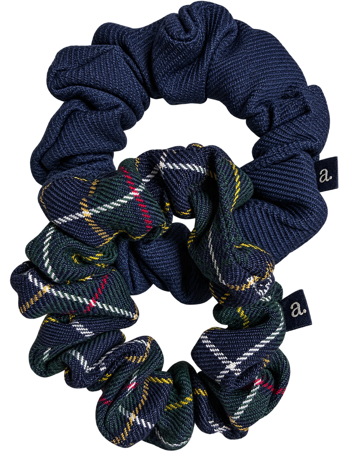 pony plaid thin scrunchie set - navy