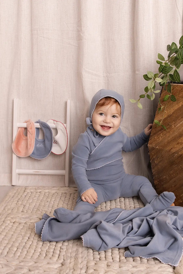 set footie velour bebe with bonnet and blanket - blue