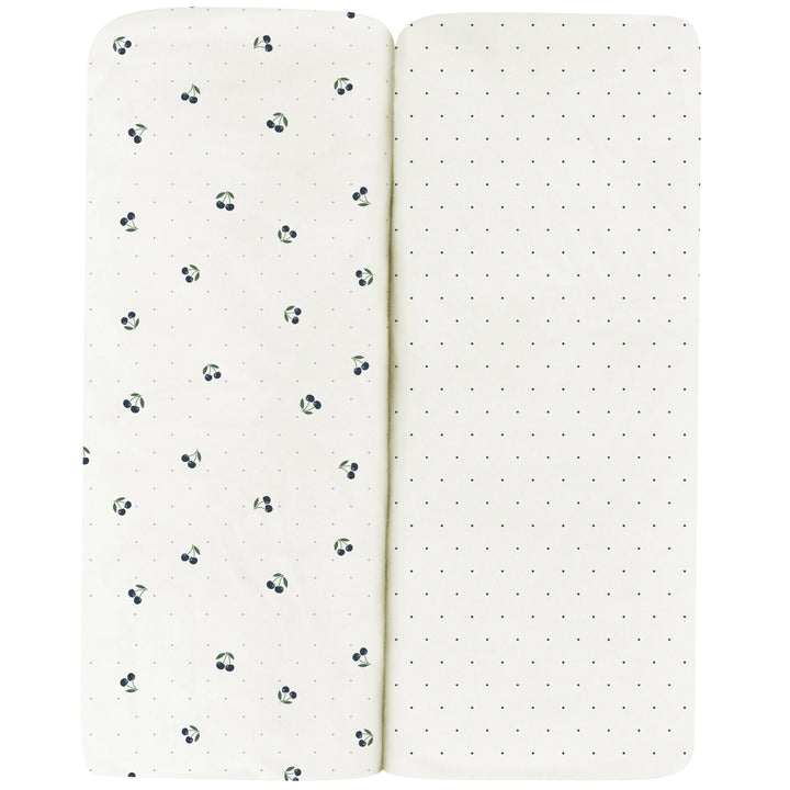 crib sheet blue cherry pack n play - white