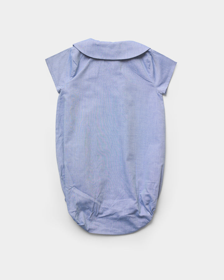 one piece chambray bubble romper with collar - summer sky