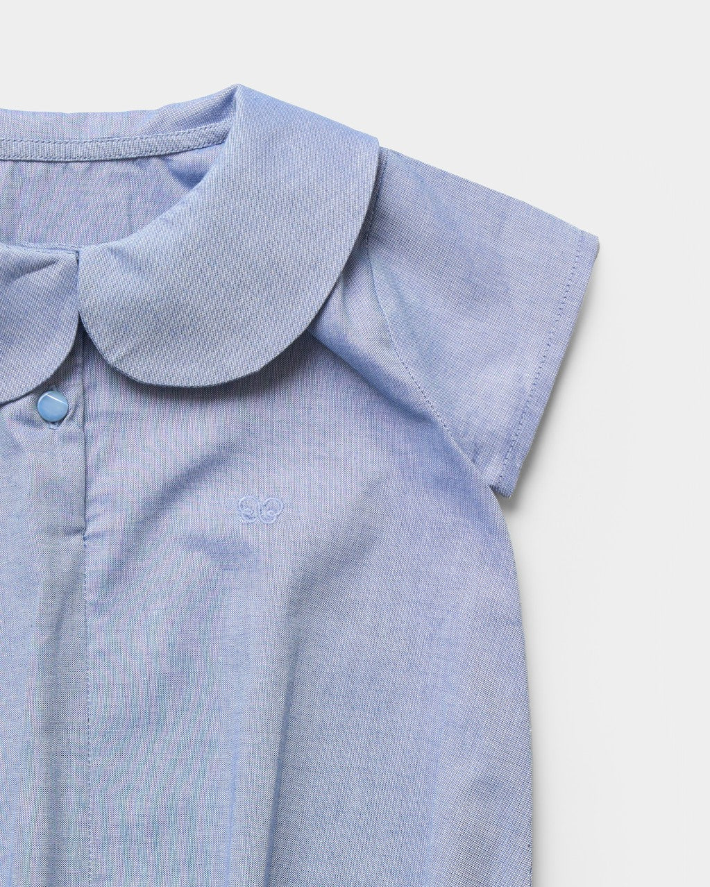 one piece chambray bubble romper with collar - summer sky