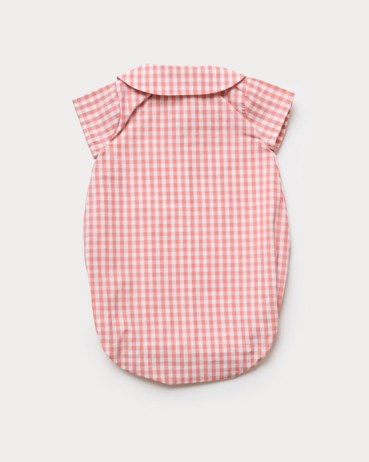 one piece gingham bubble romper with collar - peony