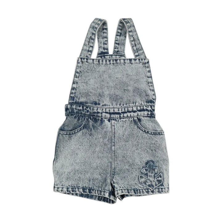 one piece denim anchor patch overalls - blue denim