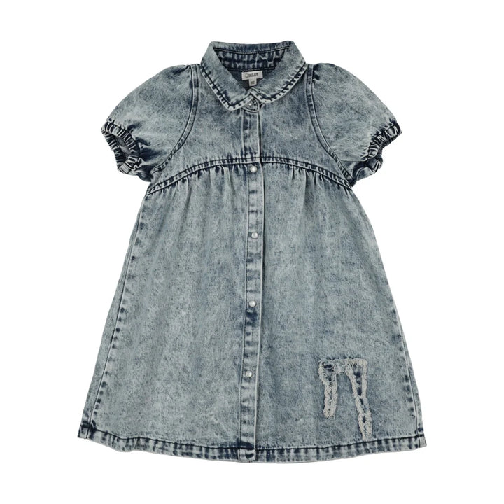 dress s/s denim shirt style with bow patch - blue denim