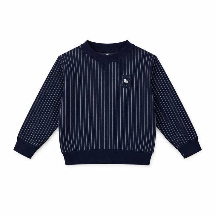 top l/s knit pinstriped sweater - navy/grey