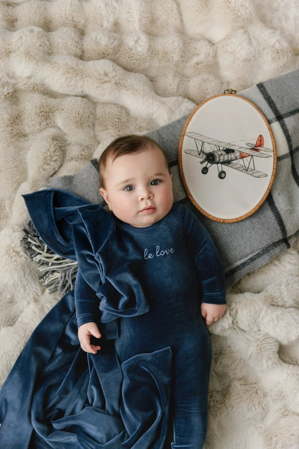 footie little love velour - blue