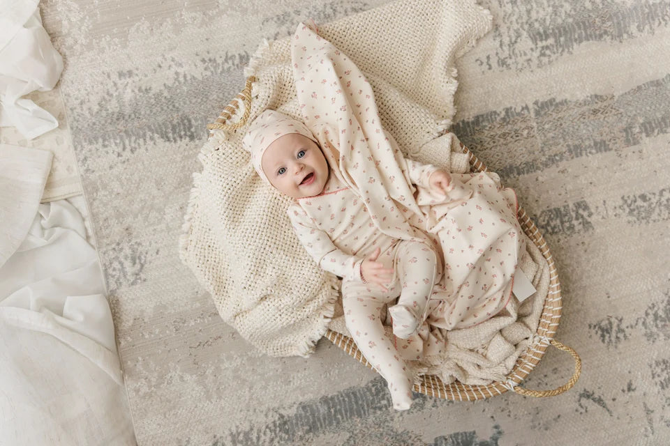 footie floral mock wrap with hat - printed floral