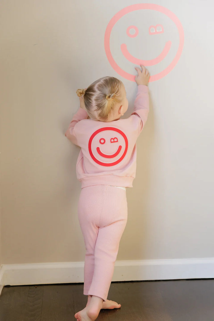 set outfit embossed smiley sweatshirt and leggings - pink