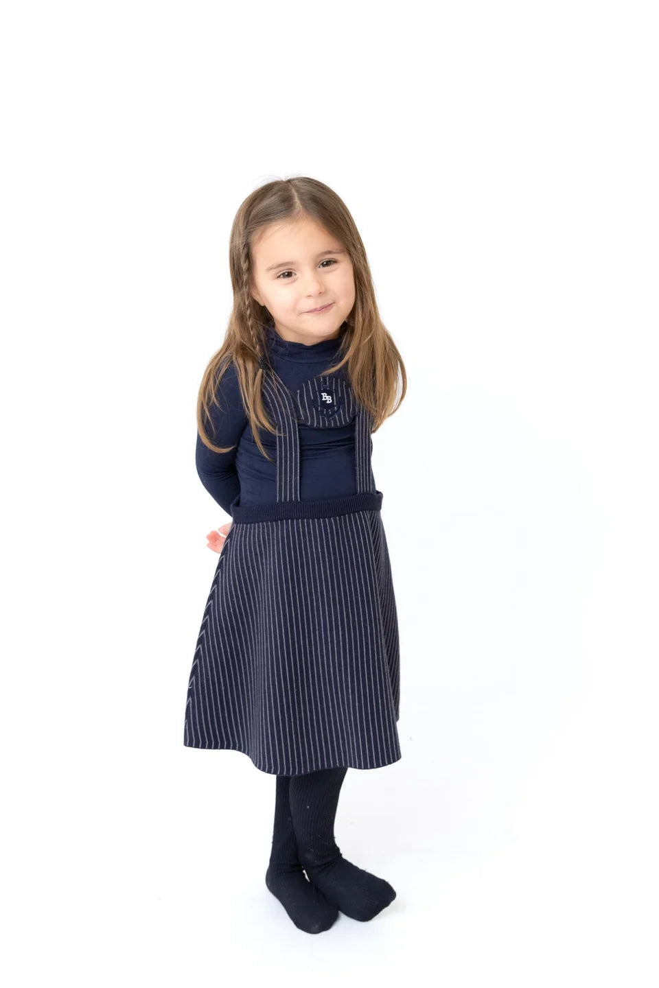 dress knit pinstriped h strap jumper - navy/grey