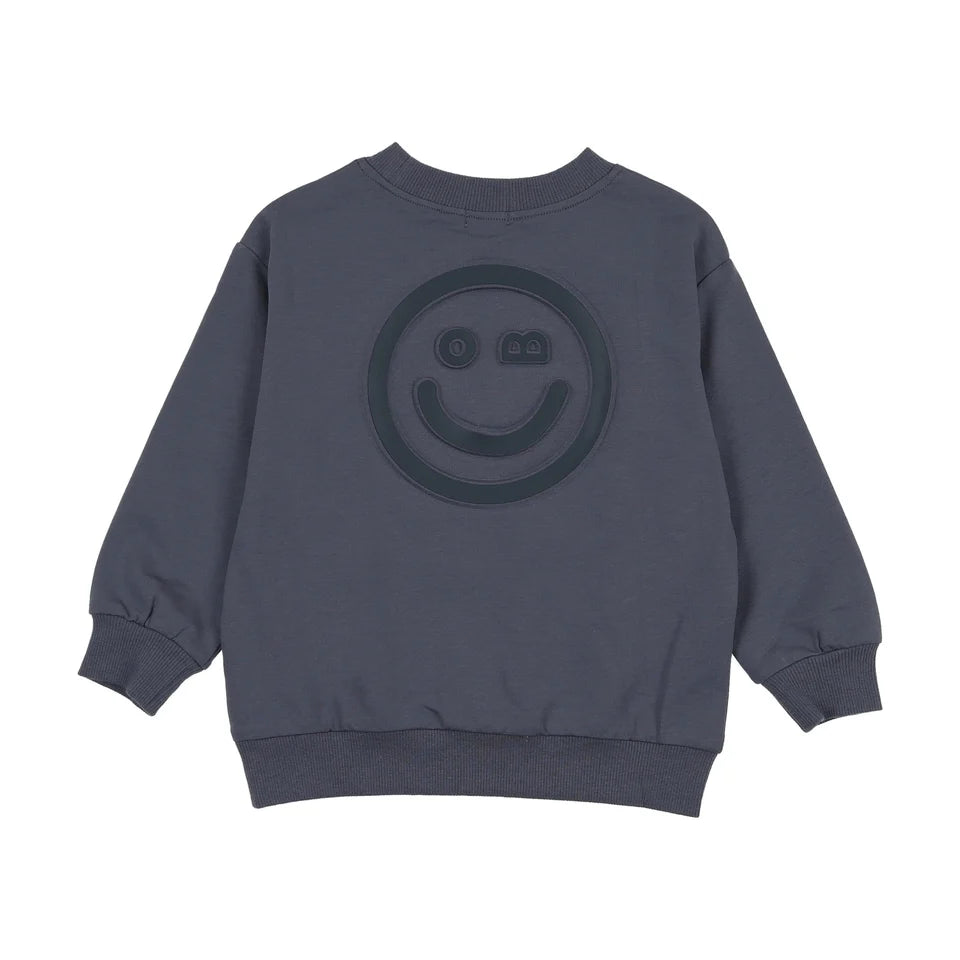 set outfit embossed smiley sweatshirt and leggings - blue denim