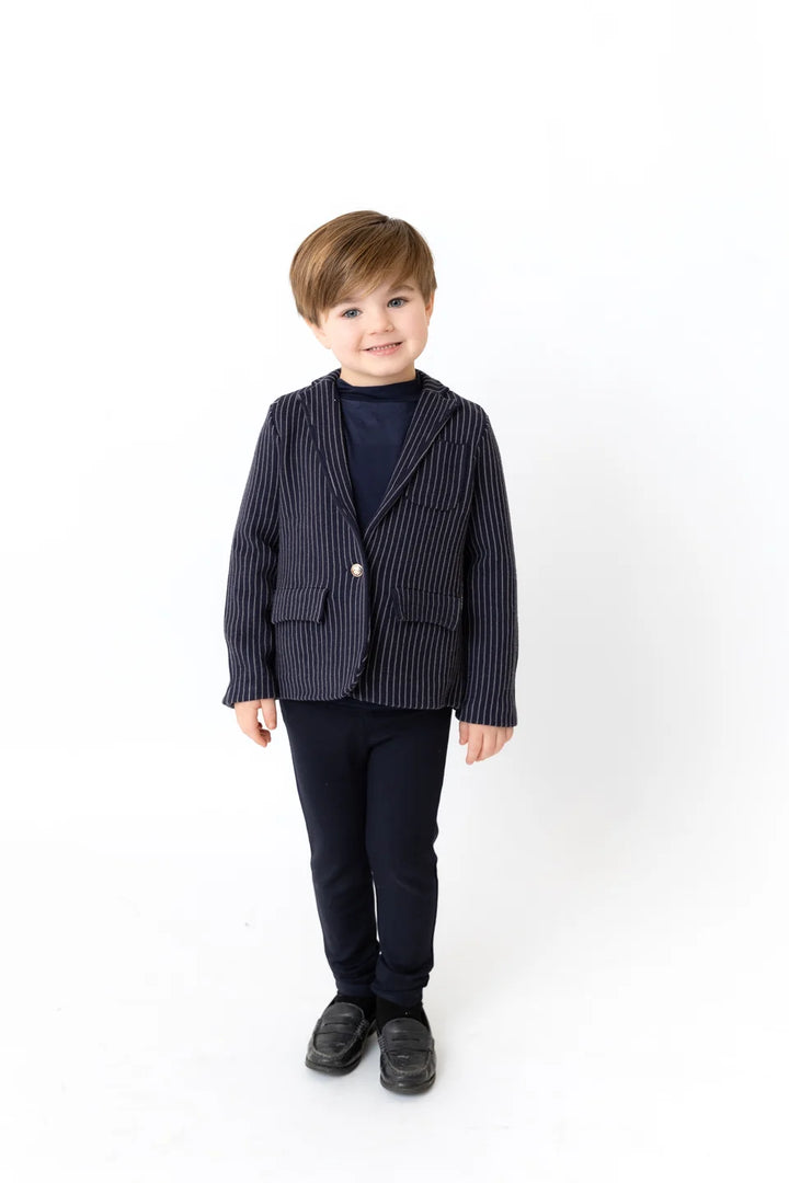 blazer knit pinstriped lapel - navy/grey