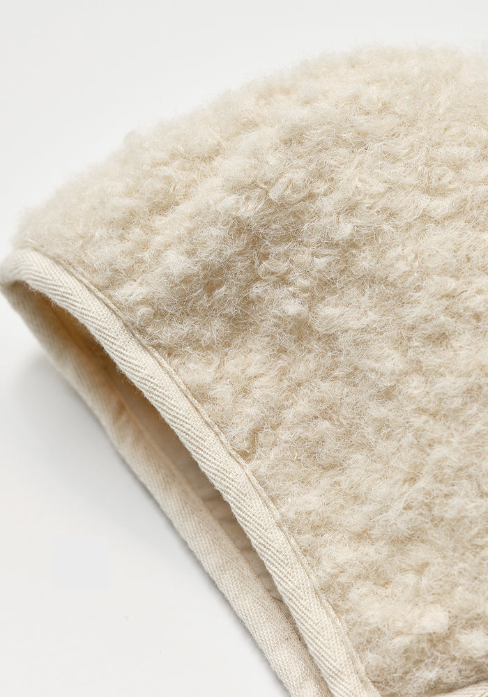 jacket sherpa button up with bonnet - cream beige