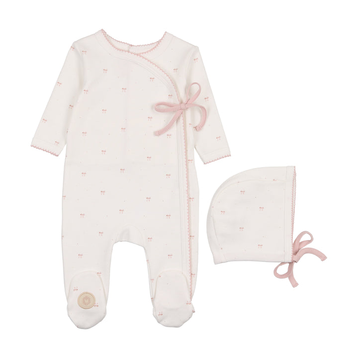footie bow wrap with bonnet - ivory