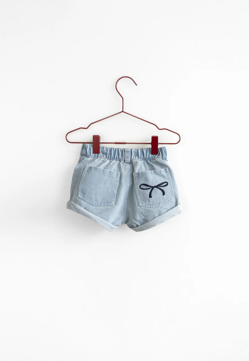 shorts denim elastic waist - blue denim