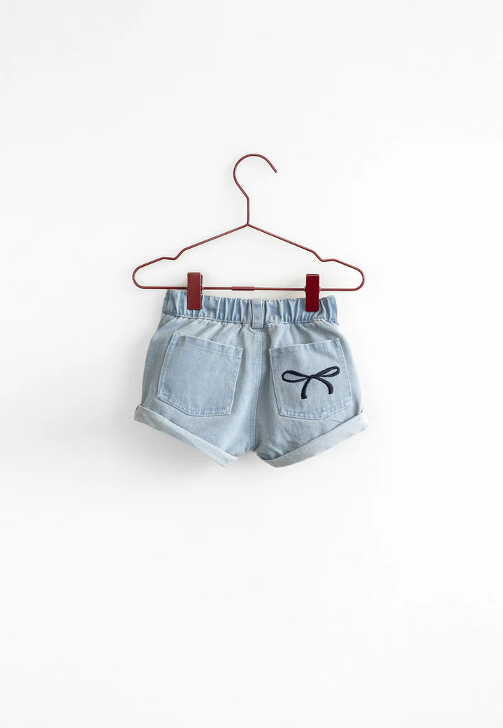 shorts denim elastic waist - blue denim